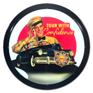 SHELL TOUR WITH CONFIDENCE ROUND LIT CAN SIGN